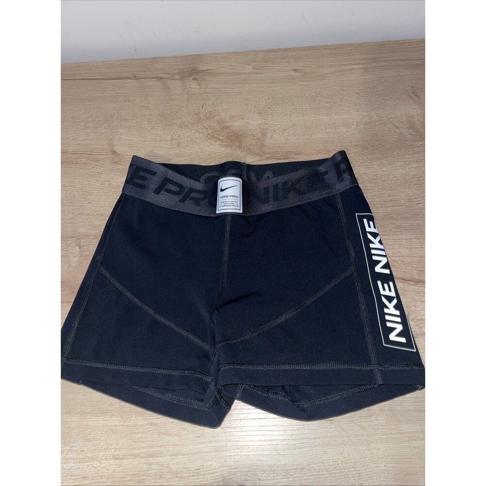 Nike Pro Dri-Fit Compression Shorts Womens S Black Athletic Gym Stealth Logo 3"
